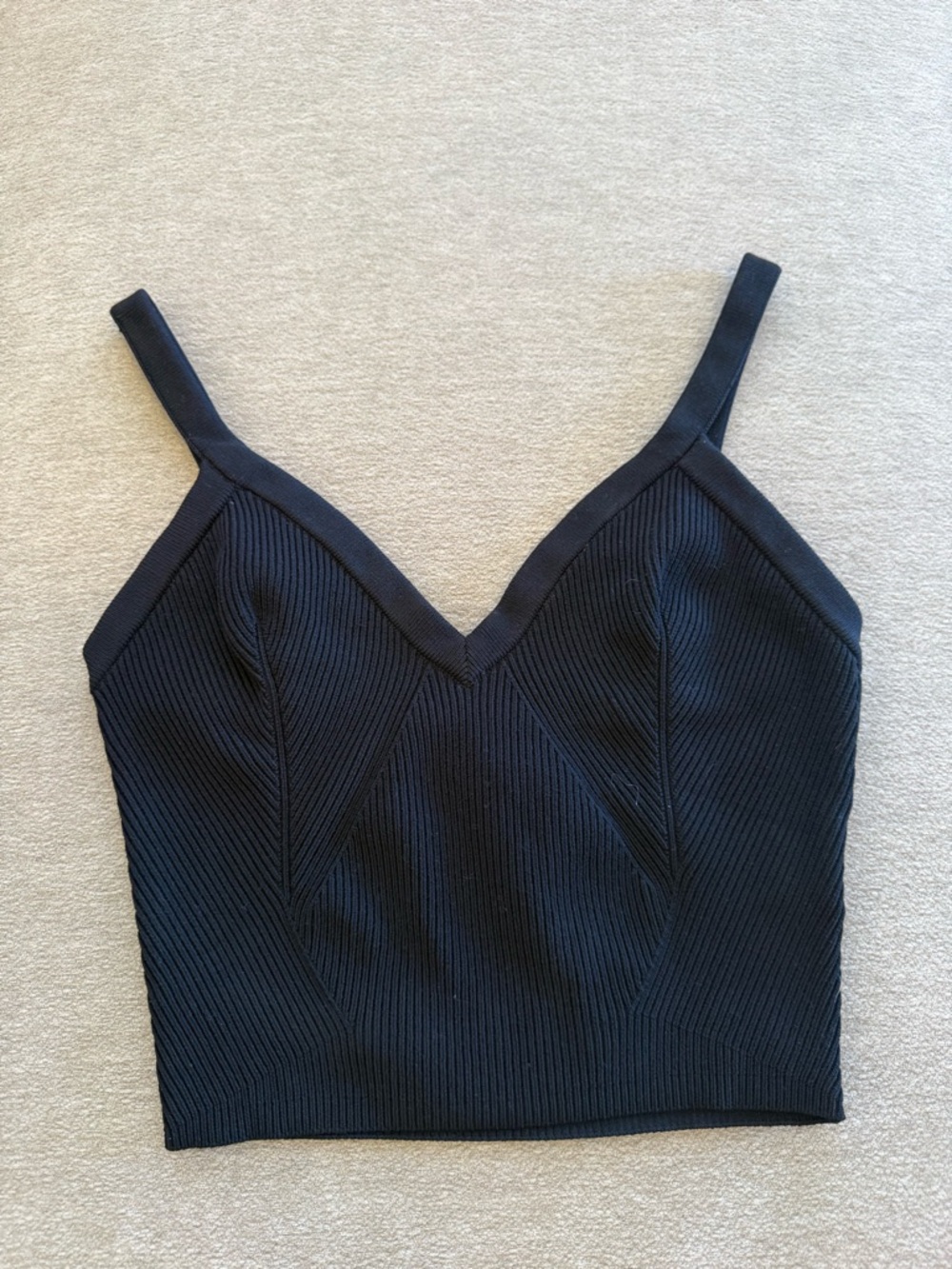 CUTS Black Ribbed V-Neck Crop Tank Top